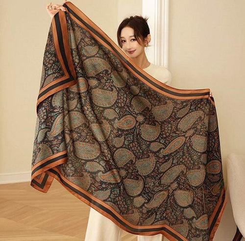 Beautiful paisley printed brown color silk hijab / orna