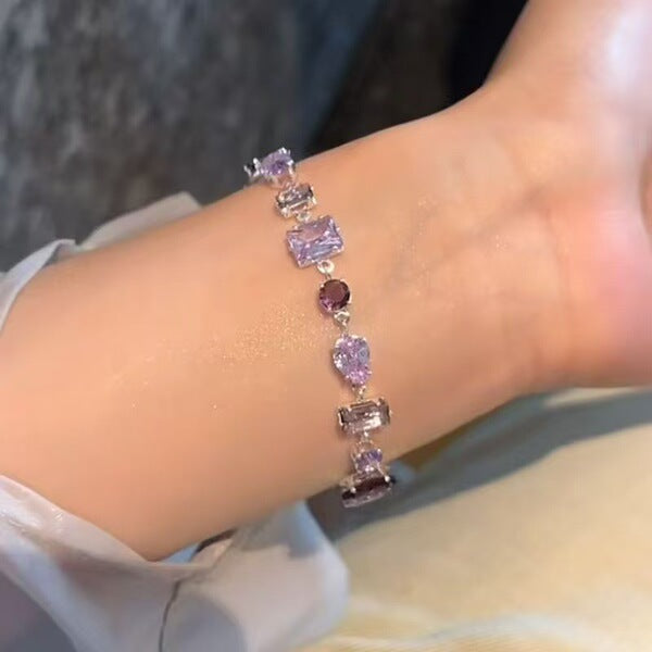 Elegant Purple Color Light Luxury Niche Exquisite High-End Trendy Zircon Adjustable Imported Bracelet for Women with Elegant Sparkling Crystal Design