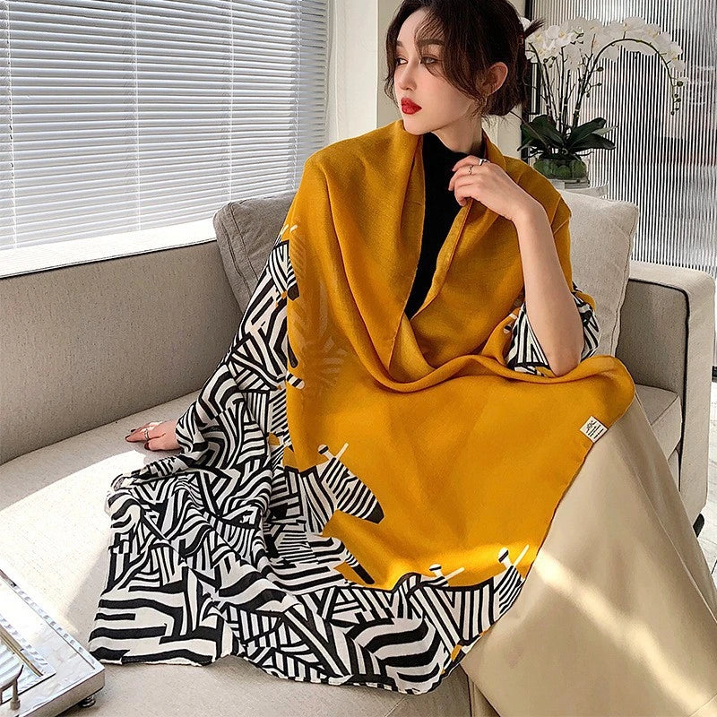 Gorgeous yellow colour zebra printed cotton hijab / orna