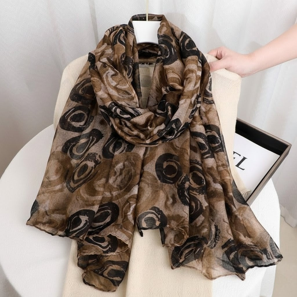 Stylish Black Coffee Color Imported Floral Printed Soft Long Hijab / Orna