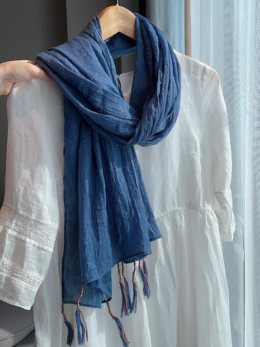 Blue colour winding tassel cotton hijab /orna