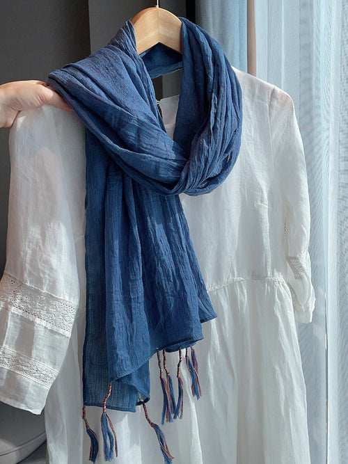 Blue colour winding tassel cotton hijab /orna