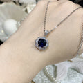 Elegant Deep Blue Cubic Zirconia Floral Shaped Necklace