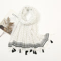 Sophisticated Off White Black Geometric Printed Long Soft Imported Summer Friendly Tassel Hijab / Orna