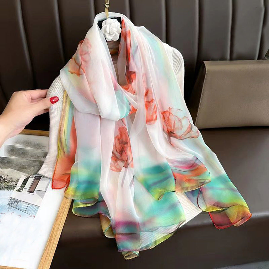 Stunning Colorful Imported Long Silk Scarf / Orna