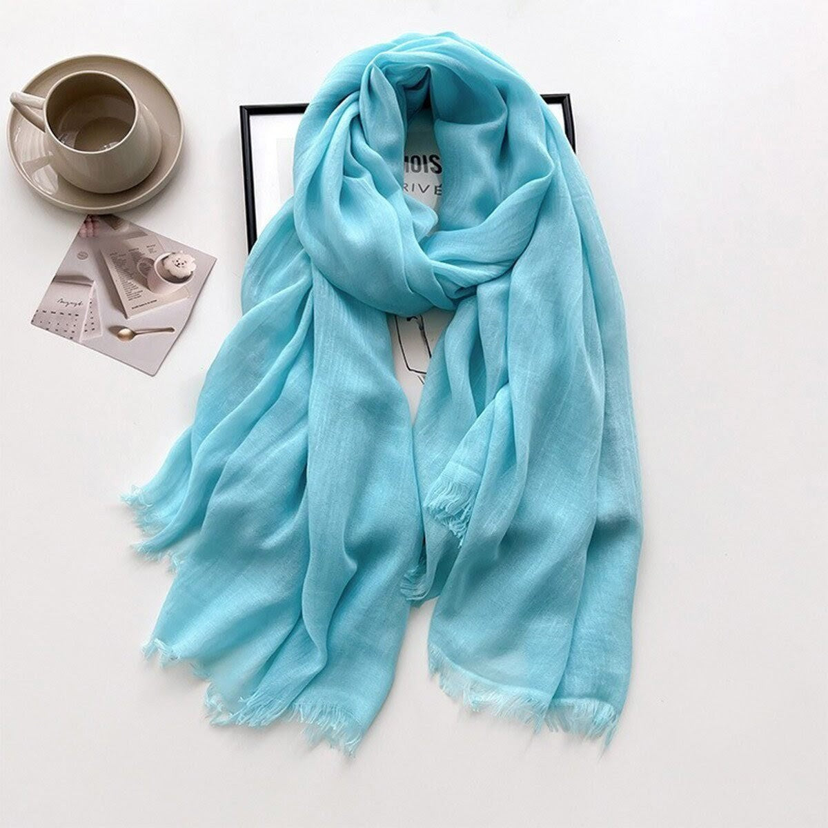 Stylish Sky Blue Imported Super Soft Big Size Summer Friendly Cotton Hijab / Orna