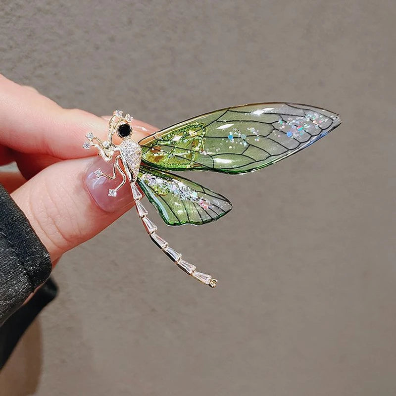 Green wing dragonfly brooch