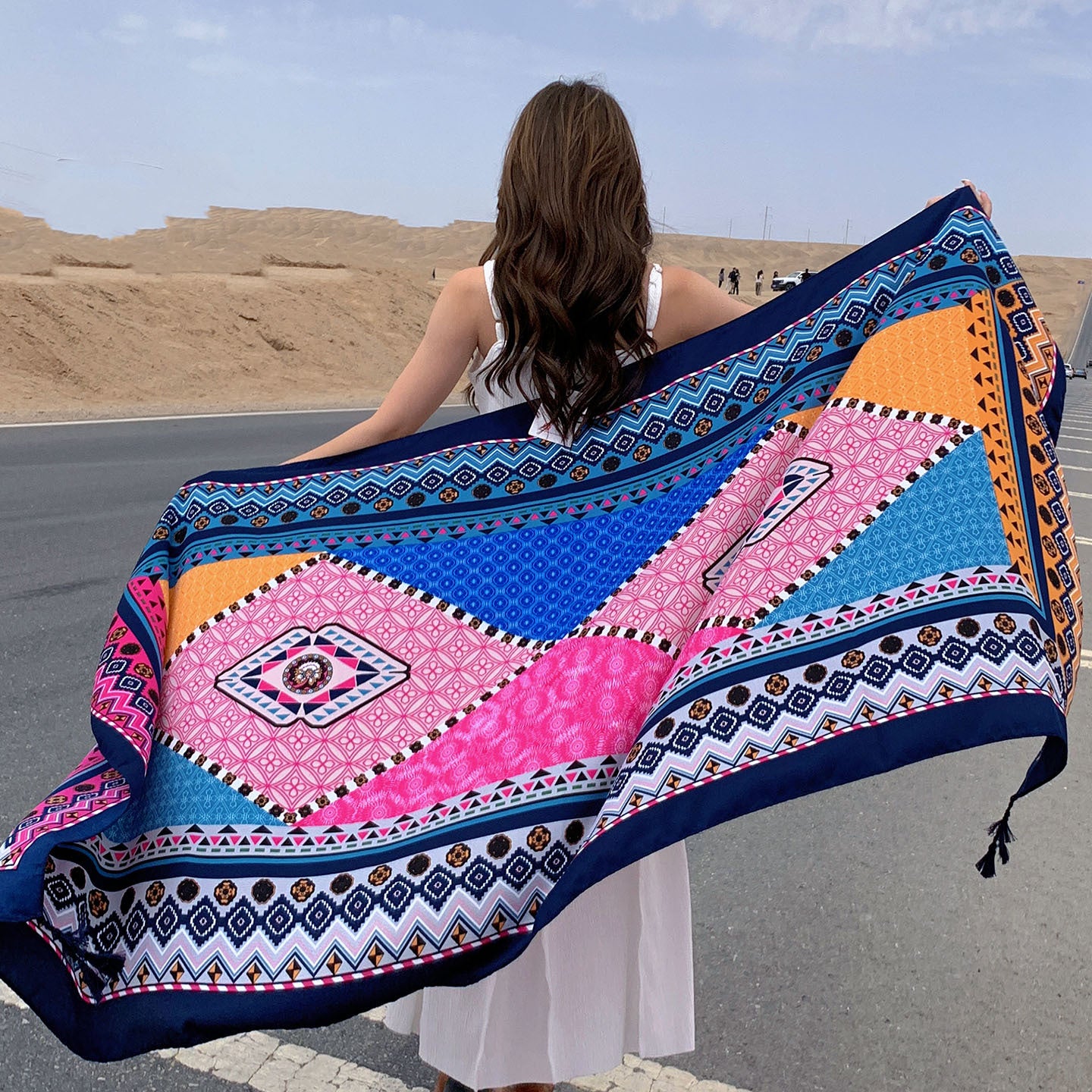Multicolor Ethnic Style Printed Soft Long Summer Friendly Tassel Hijab / Orna