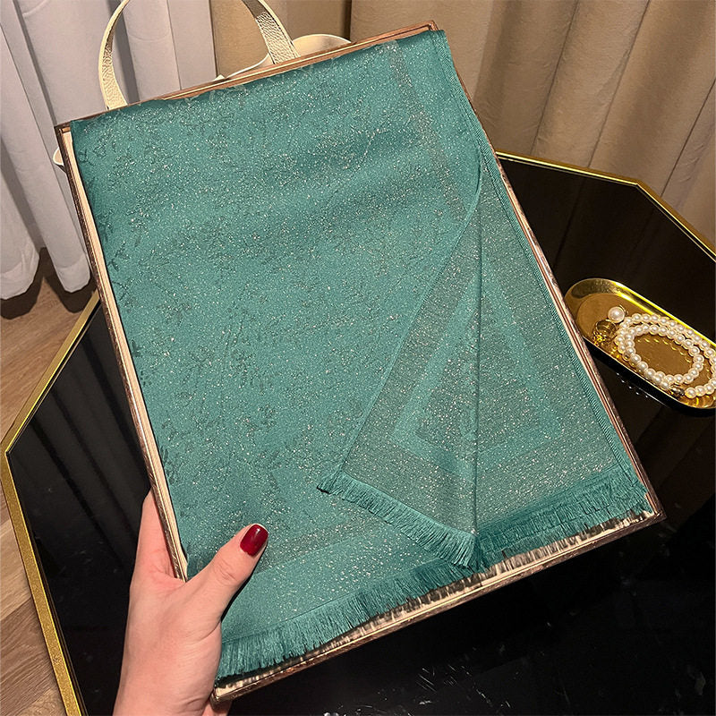 Elegant Green Long Shiny Imported Party Hijab / Orna