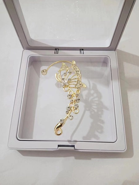 Stunning Golden Color Butterfly Crystal Fairy Ear Cuff Without Piercing Clip Earrings Irregular Ear Clip ( 1 pair)