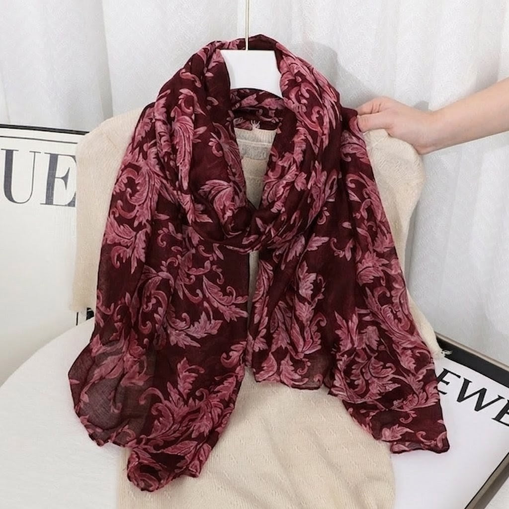 Gorgeous Deep Wine Red Paisely Printed Soft Lightweight Long Hijab O gorgeous-deep-wine-red-paisely-printed-soft-lightweight-long-hijab-o