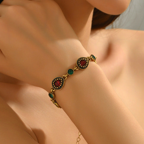 Cross-Border Xiyin Retro Ruby Imported Crystal Bracelet Inlaid with High-Quality Rhinestones For Women Lady Gift