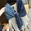 Elegant Dusty Blue Floral Printed Super Soft Long Summer Friendly Tassel Hijab / Orna