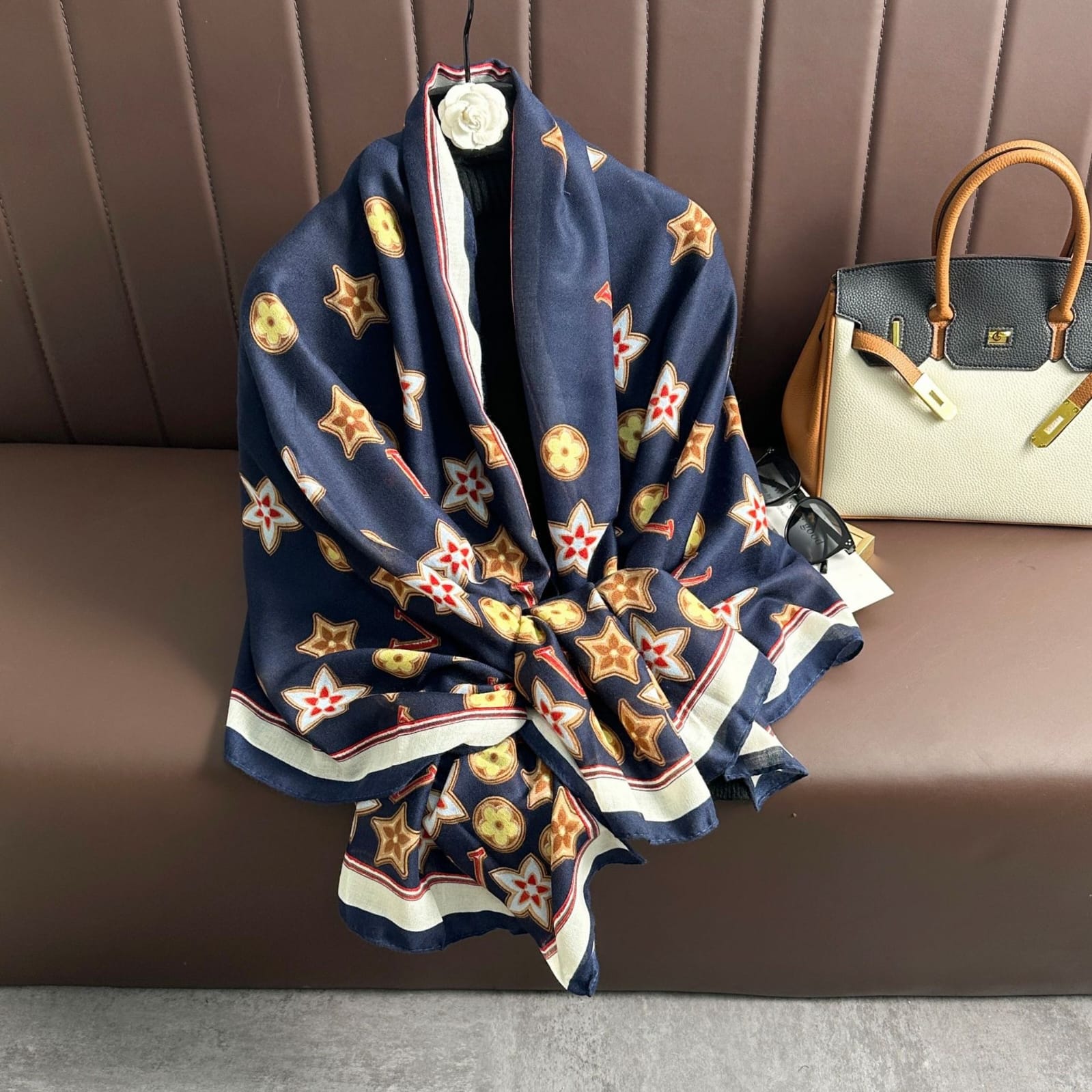 Navy blue star printed soft viscose  hijab / orna