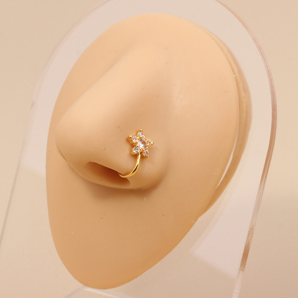 Beautiful Gold Plum Blossom U-shaped Non Piercing Copper Plated Imported Nose Ring / Nose Pin