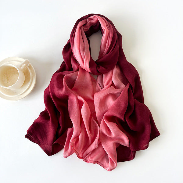 Gorgeous Red Color Premium Literary Retro Gradient Rayon Cotton Imported Hijab / Orna