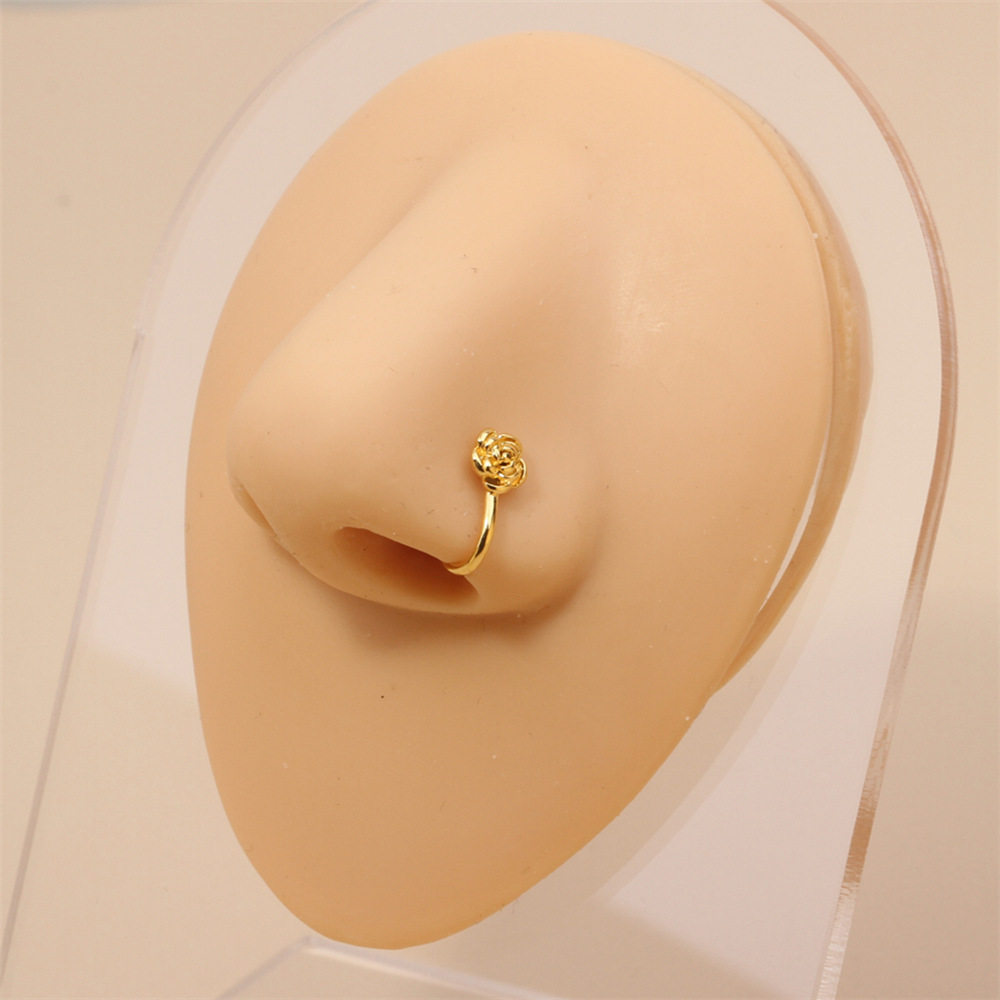 Elegant Gold Rose U-shaped Non Piercing Copper Plated Imported Nose Ring / Nose Pin
