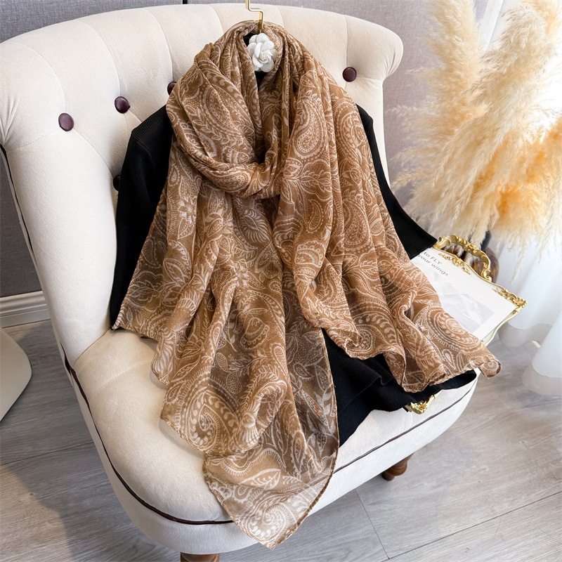 Light Brown Color Paisely Printed Soft Long Hijab / Orna