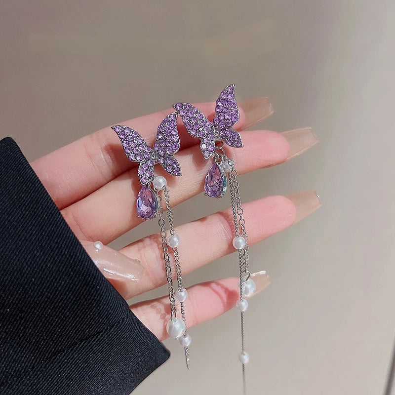 Stylish purple color crystal earrings