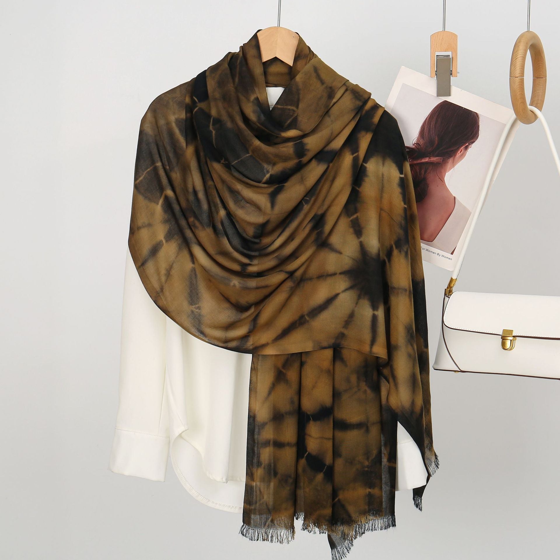 Lovely Brown & Black Color High Quality Tie-Dye Rayon Cotton Scarf Women Girl Ombre Striped Imported Long Crinkle Breathable Printed Hijab / Orna