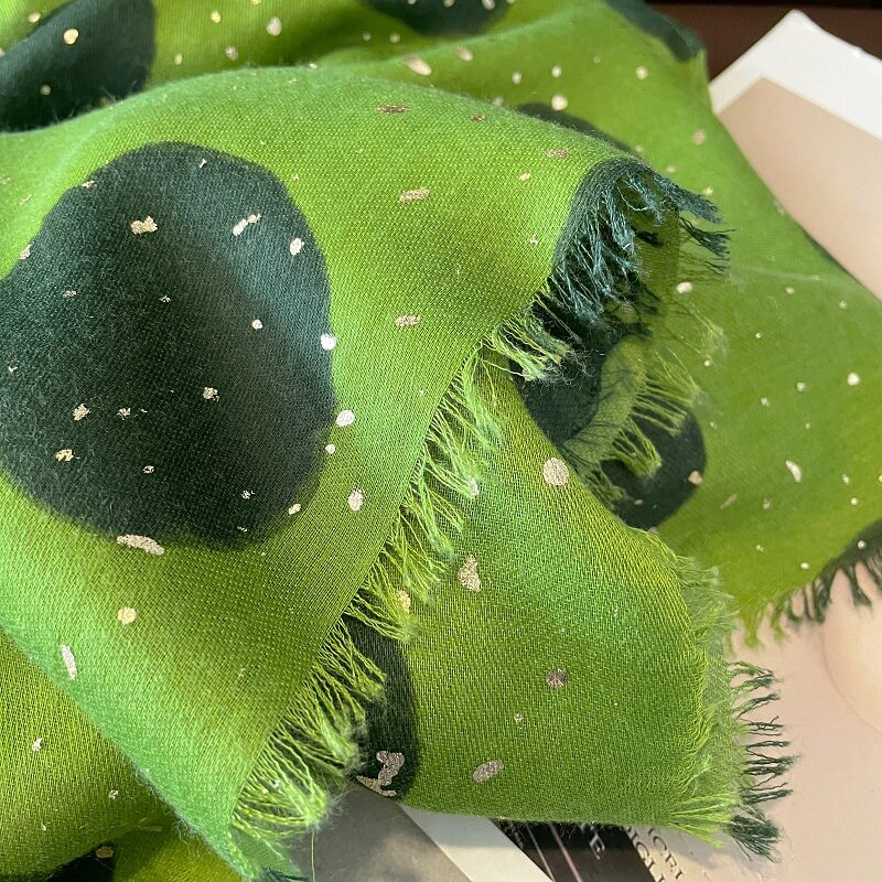 Polka Dot Printed Bronzing Green Color High Quality Imported Long Soft Party Hijab / Orna