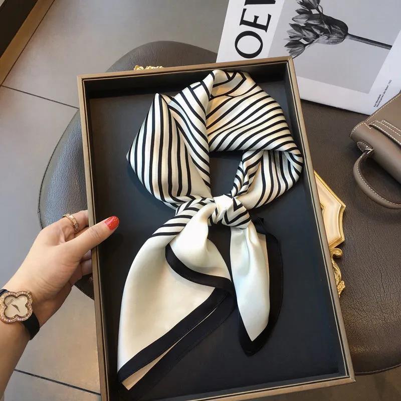 Black & White Striped Square Silk Scarf