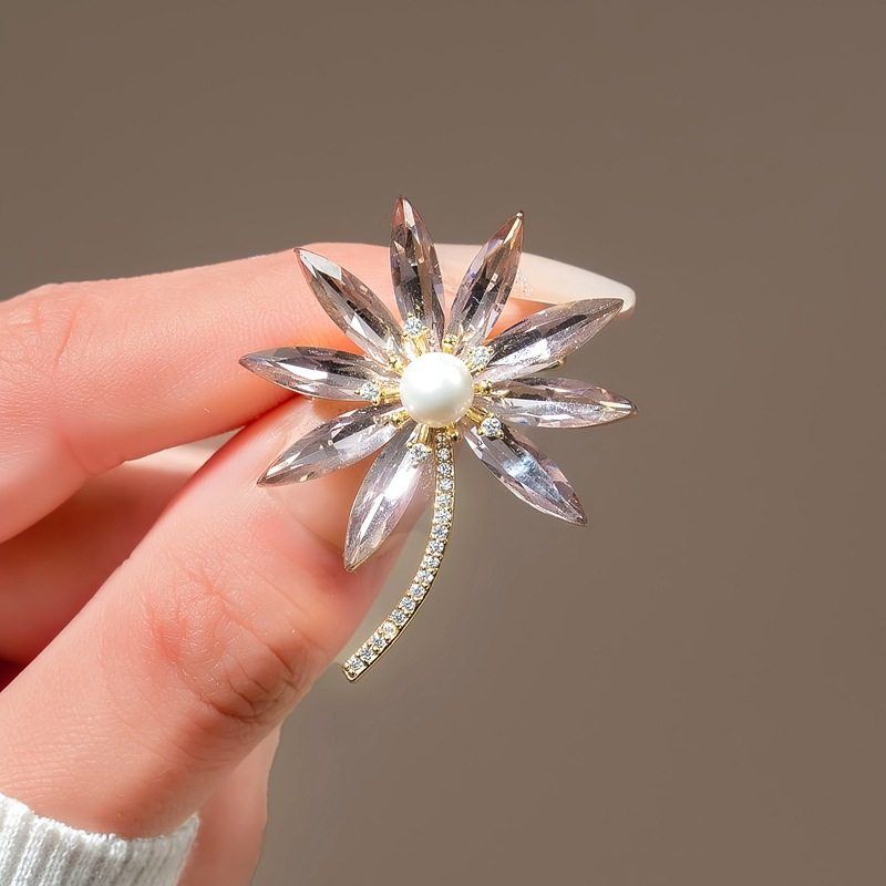 Imported Crystal Floral Brooch Pin