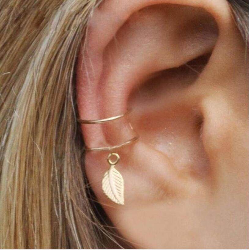 Gold Color Ear Leaf Clip Earrings Women Climbers No Piercing Fake Cartilage Imported Earring ( single piece)