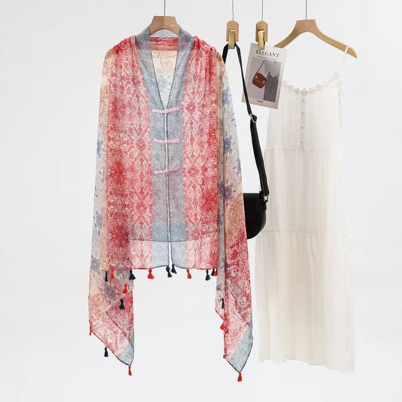 Pretty pink colour soft tassel cape