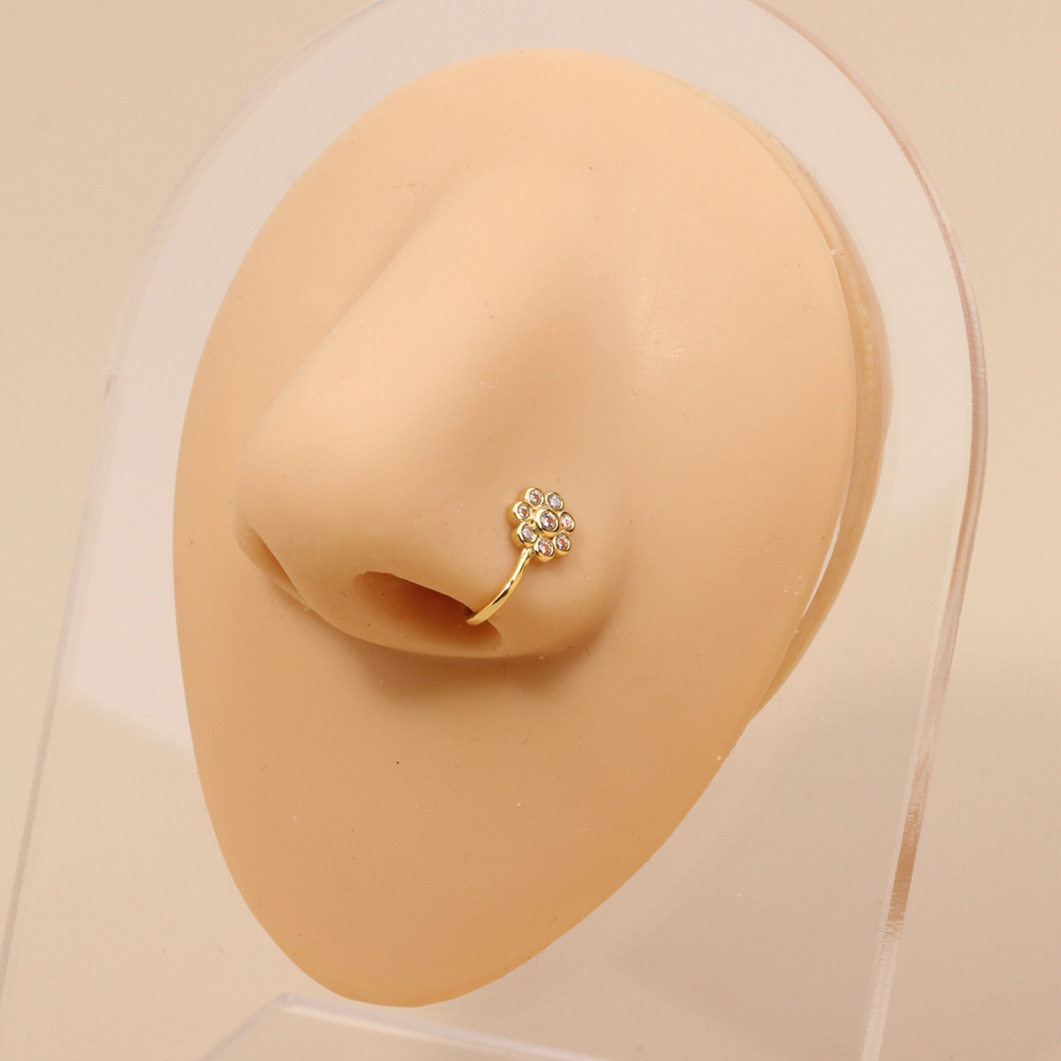 Stunning Floral U-shaped Non Piercing Copper Plated Imported Nose Ring / Nose Pin