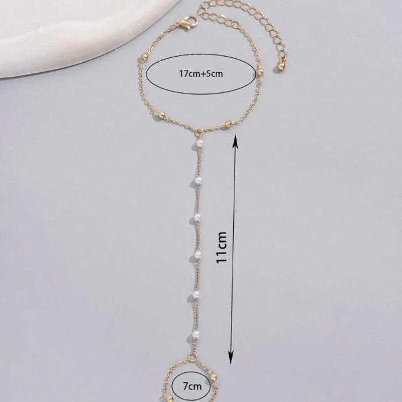 Imported Pearl Link Bracelet Finger Ring For Women Connecting Ring Bracelet Chain Bracelet