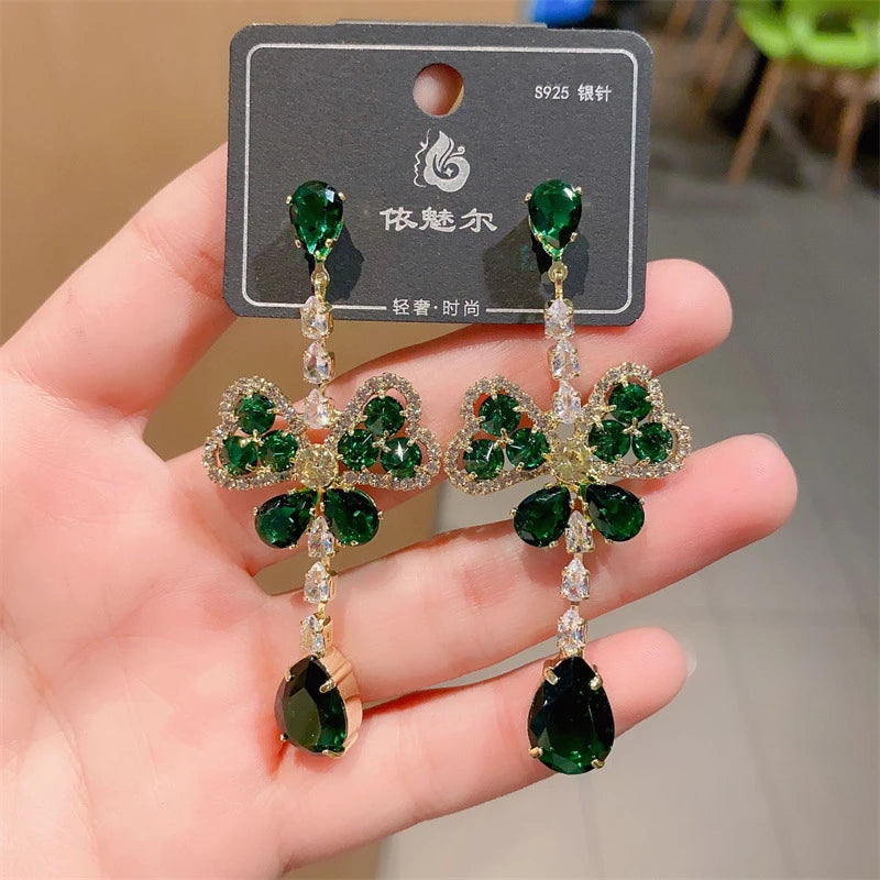 Elegant Green Colour Diamond Geometry Irregular Earrings