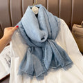Stylish Light Blue New Japanese Travel Sunscreen Literary Retro Women's Summer Friendly All-match Solid Color Long Cotton Lace Hijab / Orna