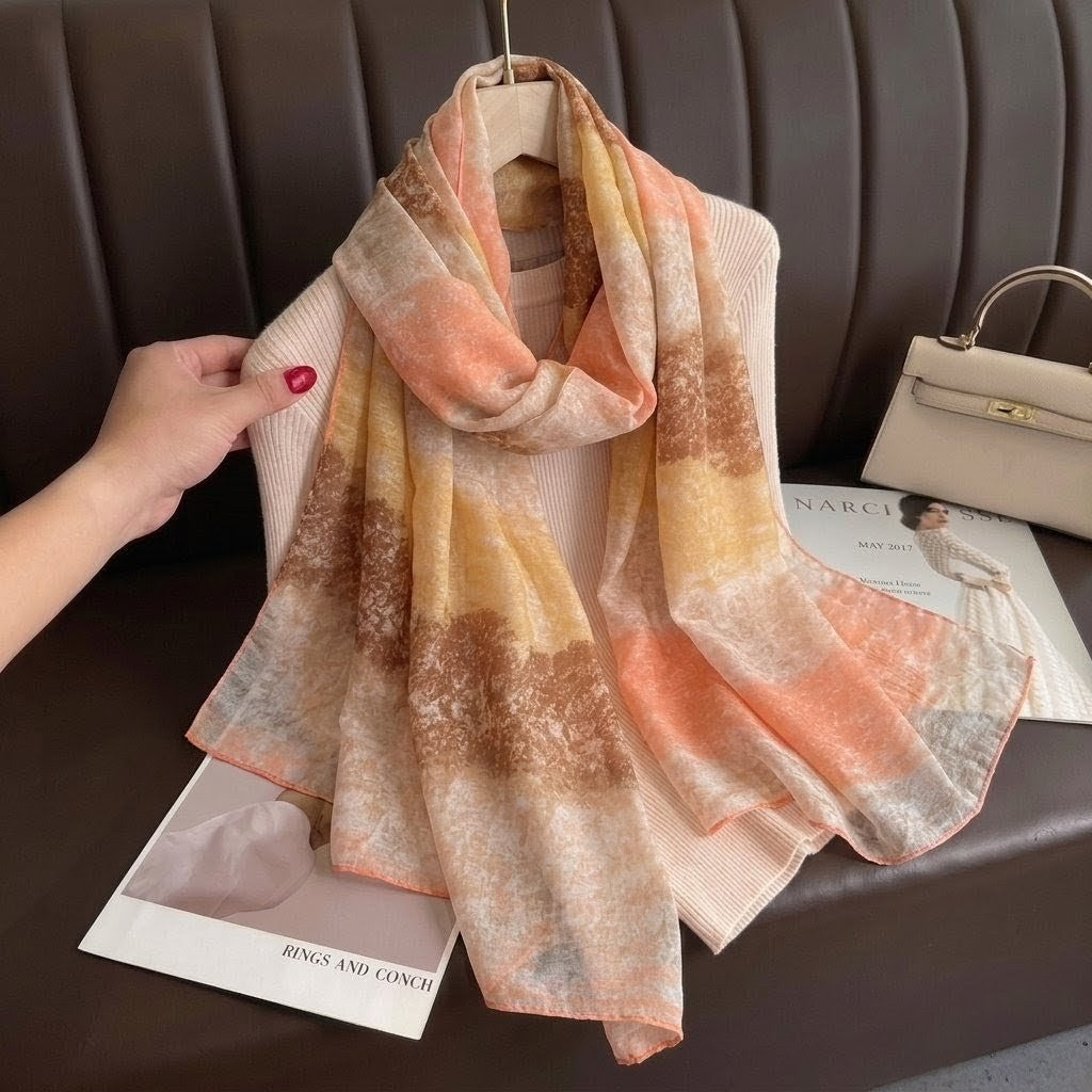 Sophisticated Peach Color Hot-Selling New Foreign Trade Segmented Gradient Versatile Long Soft High-Quality Women's Sun Protection Cotton Hijab / Orna