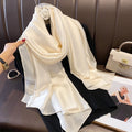Fashionable Off White Color Long Shiny Imported Satin Silk Hijab / Orna