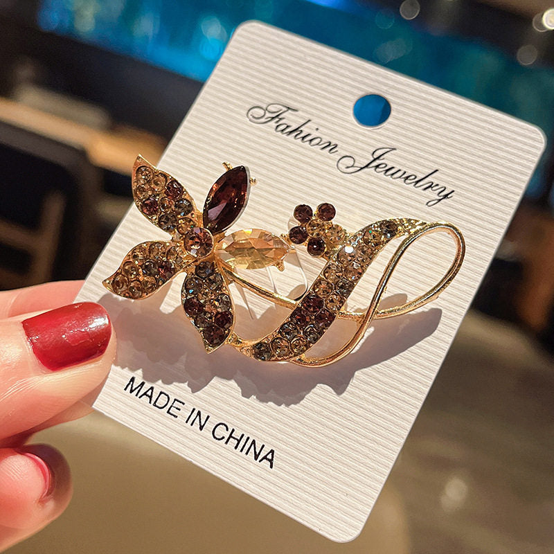 Imported Crystal Floral Brooch Pin