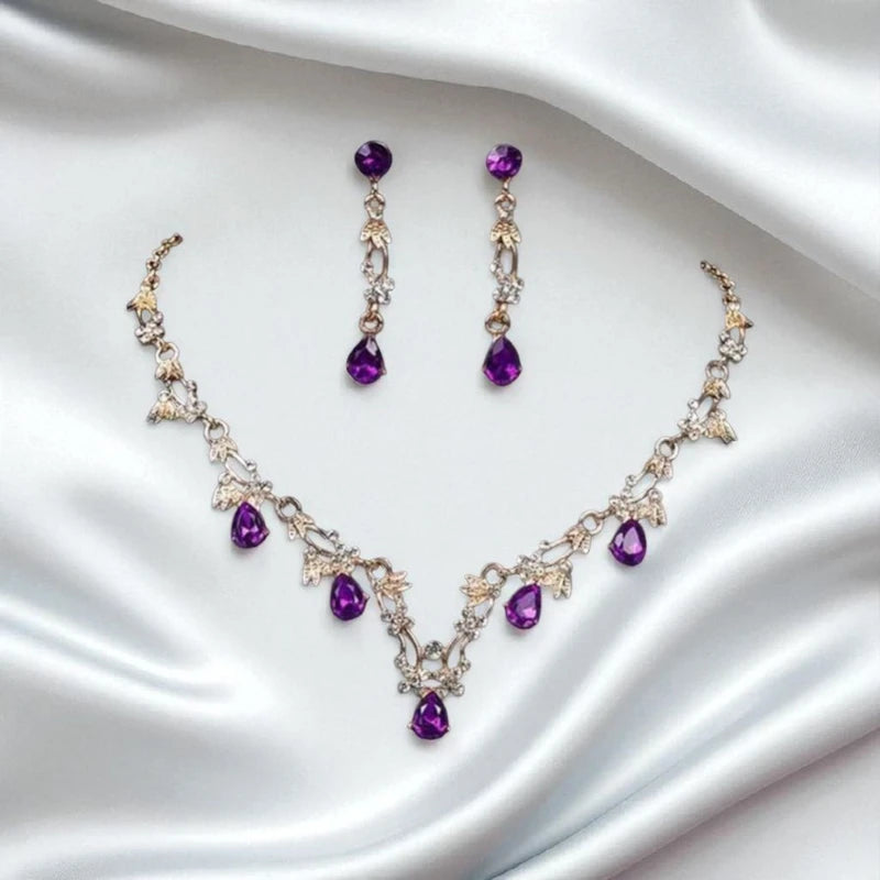 Gorgeous purple color necklace earrings set
