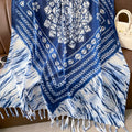 Ethnic Tie-Dye Style Buckle Women's Travel Sun Protection Yunnan Blue and White Literature Art Chinese Big Size Scarf / Hijab