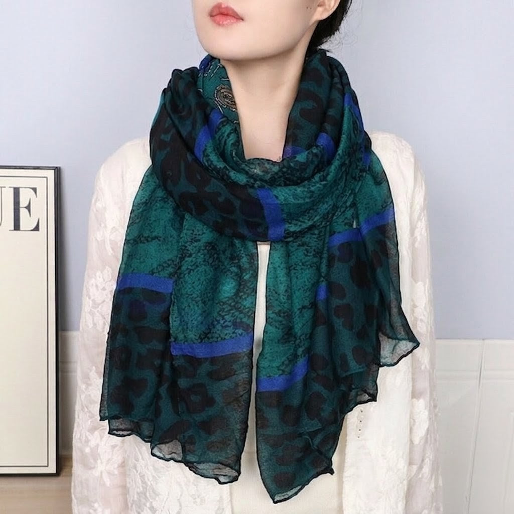 Beautiful Green Colour Floral Printed Soft Lightweight Long Hijab / Orna