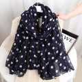 Elegant Navy Blue Polka Dot Printed Soft Lightweight Long Hijab / Orna