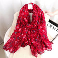Gorgeous Red Floral Printed Soft Lightweight Long Hijab / Orna