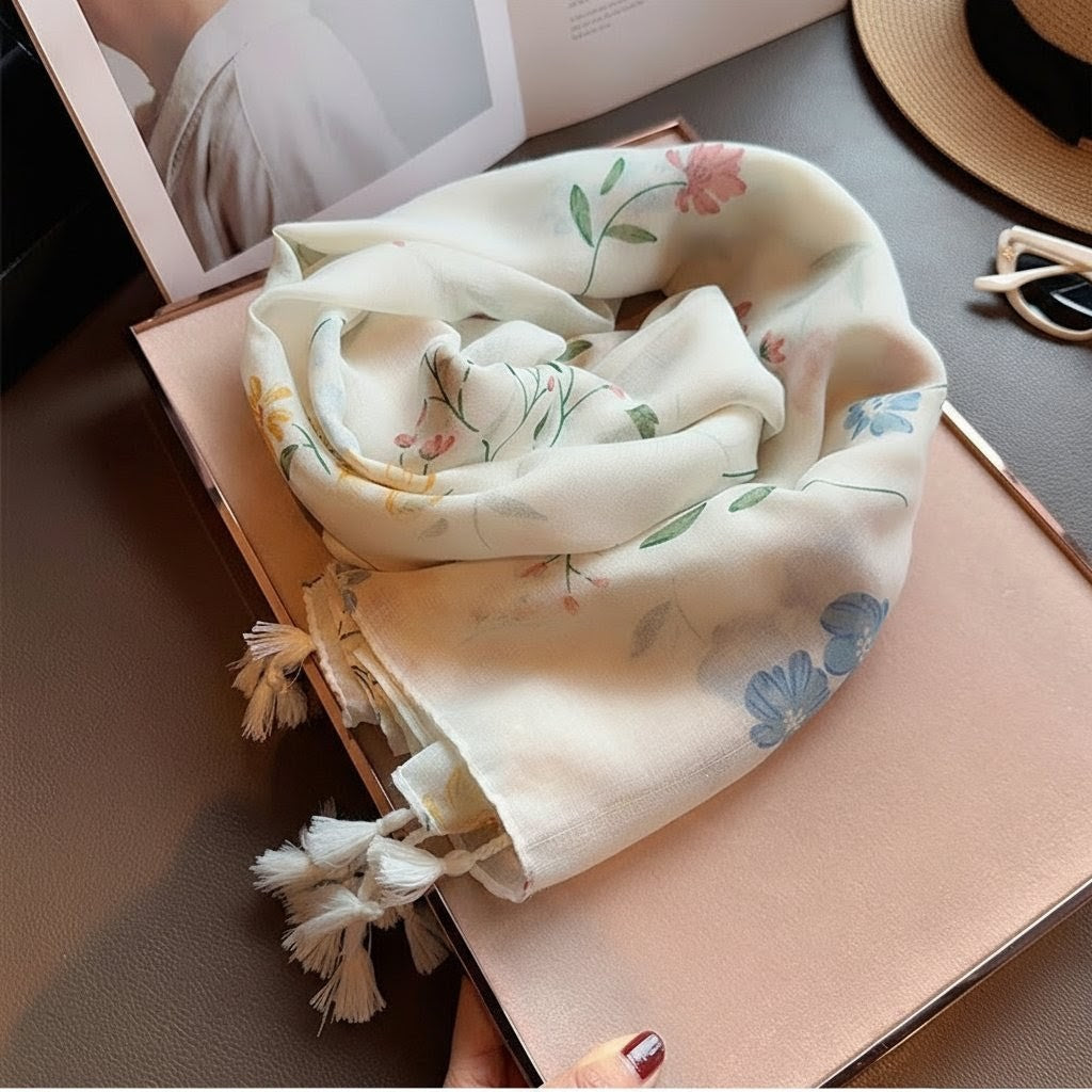 Imported Colorful Floral Printed Super Soft Long Tassel Hijab / Orna