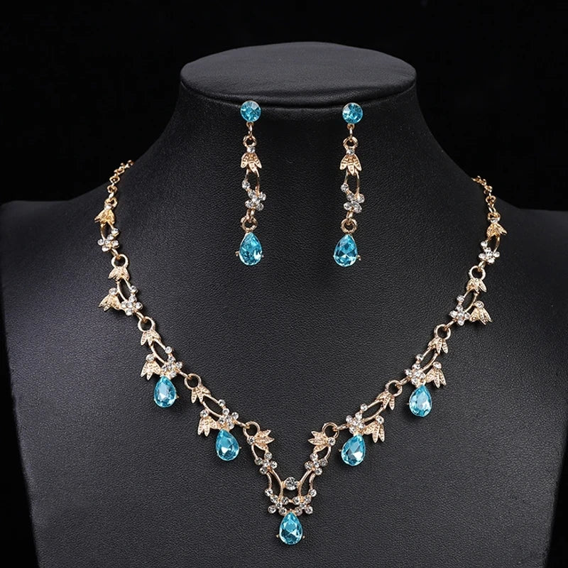Light blue color necklace earrings set