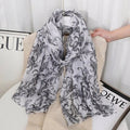 Elegant Gray Black Paisely Printed Soft Lightweight Long Hijab / Orna