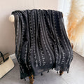 Elegant Black Color Printed Long Soft Imported Summer Friendly Tassel Hijab / Orna