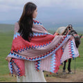 Multicoloured Ethnic Style Printed Summer Friendly Long Tassel Hijab / Orna