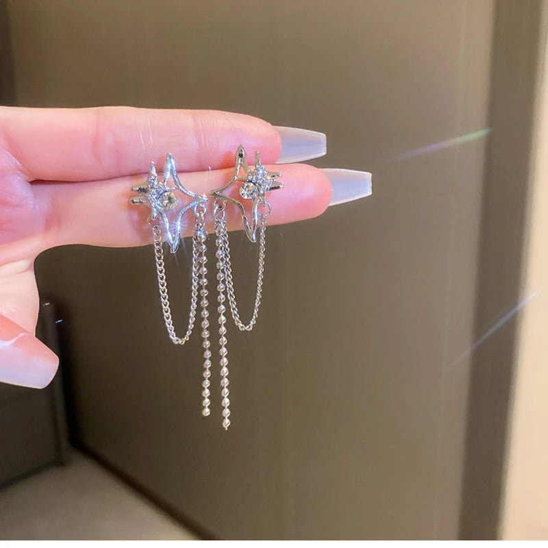 Crystal Star Chain Tassel Earrings