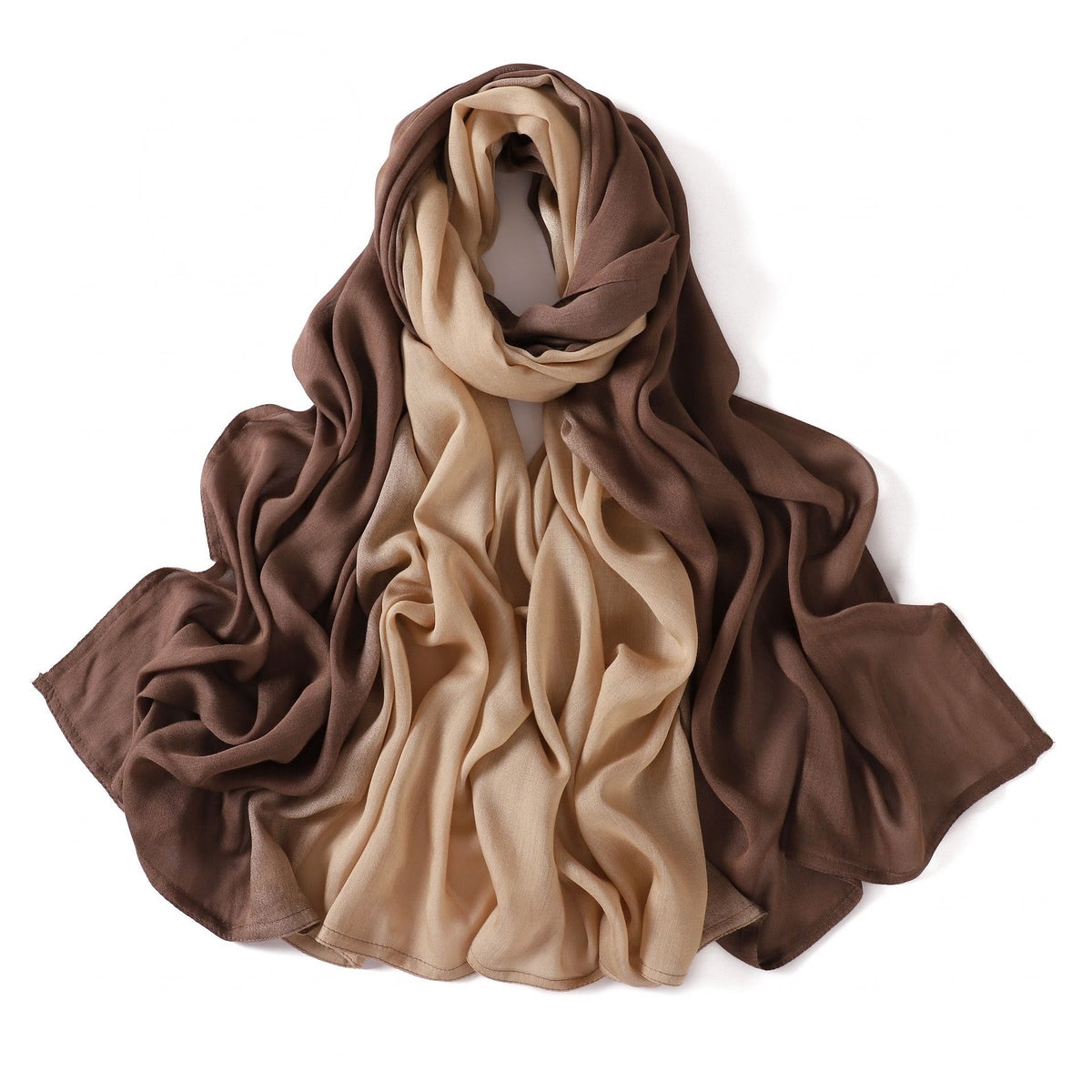 Beautiful Coffee Beige Literary Retro Gradient Rayon Cotton Imported Hijab / Orna
