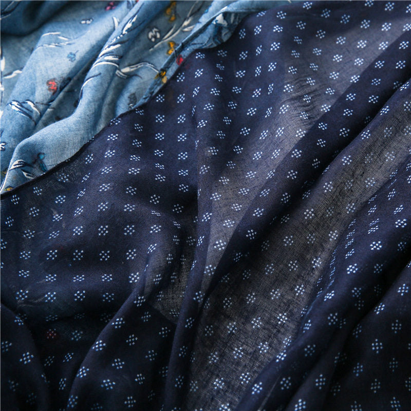 Elegant Dusty Blue Floral Printed Super Soft Long Summer Friendly Tassel Hijab / Orna