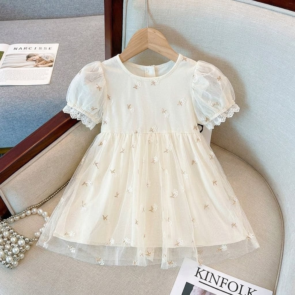 Imported malwee girls dress summer new European and American children's western style round neck short sleeve skirt for little girls